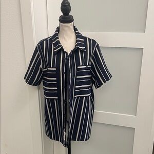 NATIVE YOUTH Black and White Striped Button Down Shirt